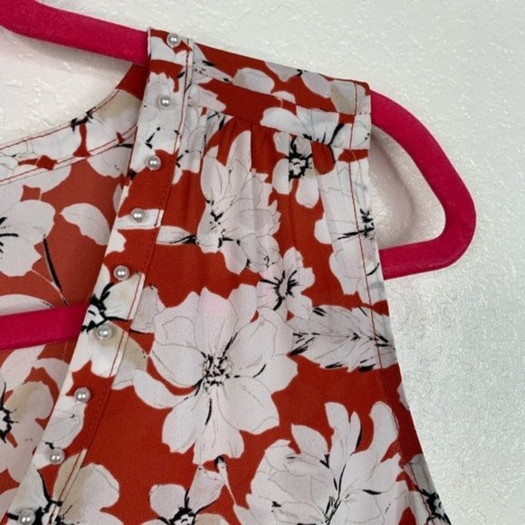 Karl Lagerfeld Floral Print Pearl V-neck Top SizeS - Picture 4 of 7